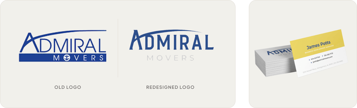 Comparison of Admiral Movers logos showing old and redesigned versions.