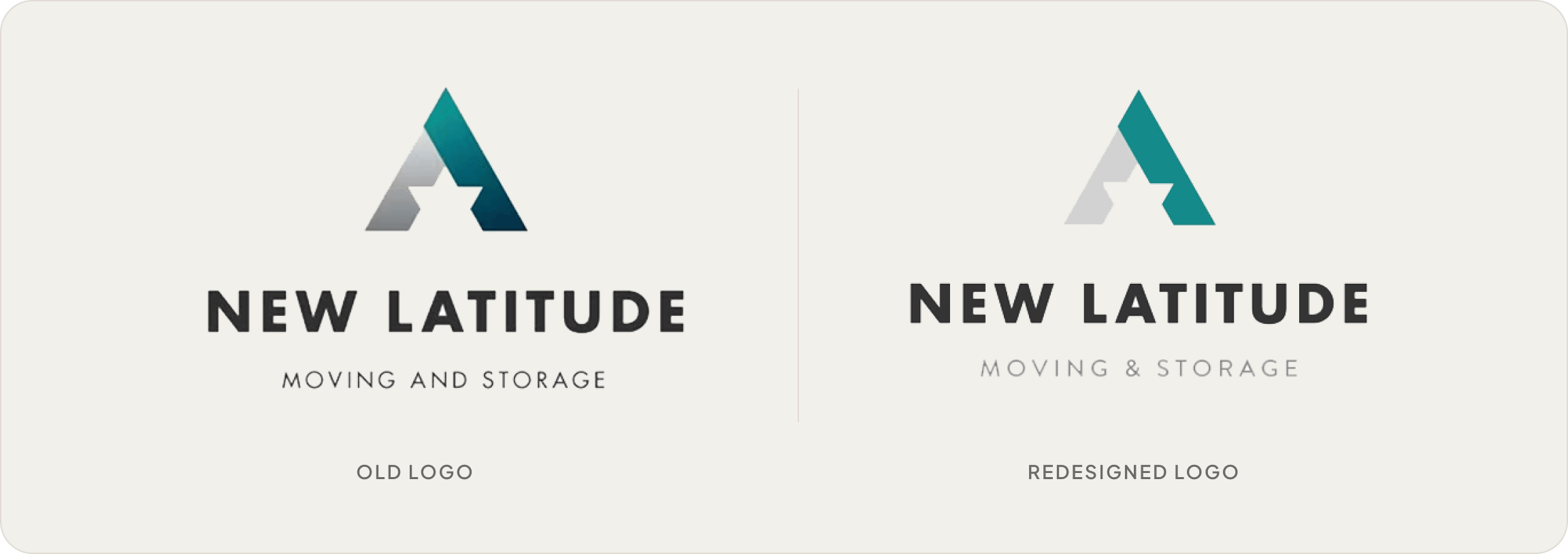 Comparison of old and redesigned New Latitude Moving and Storage logos.